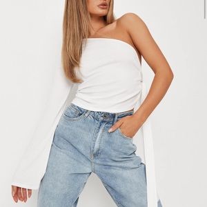 Misguided White Rib Tie Side One Sleeve Crop Top